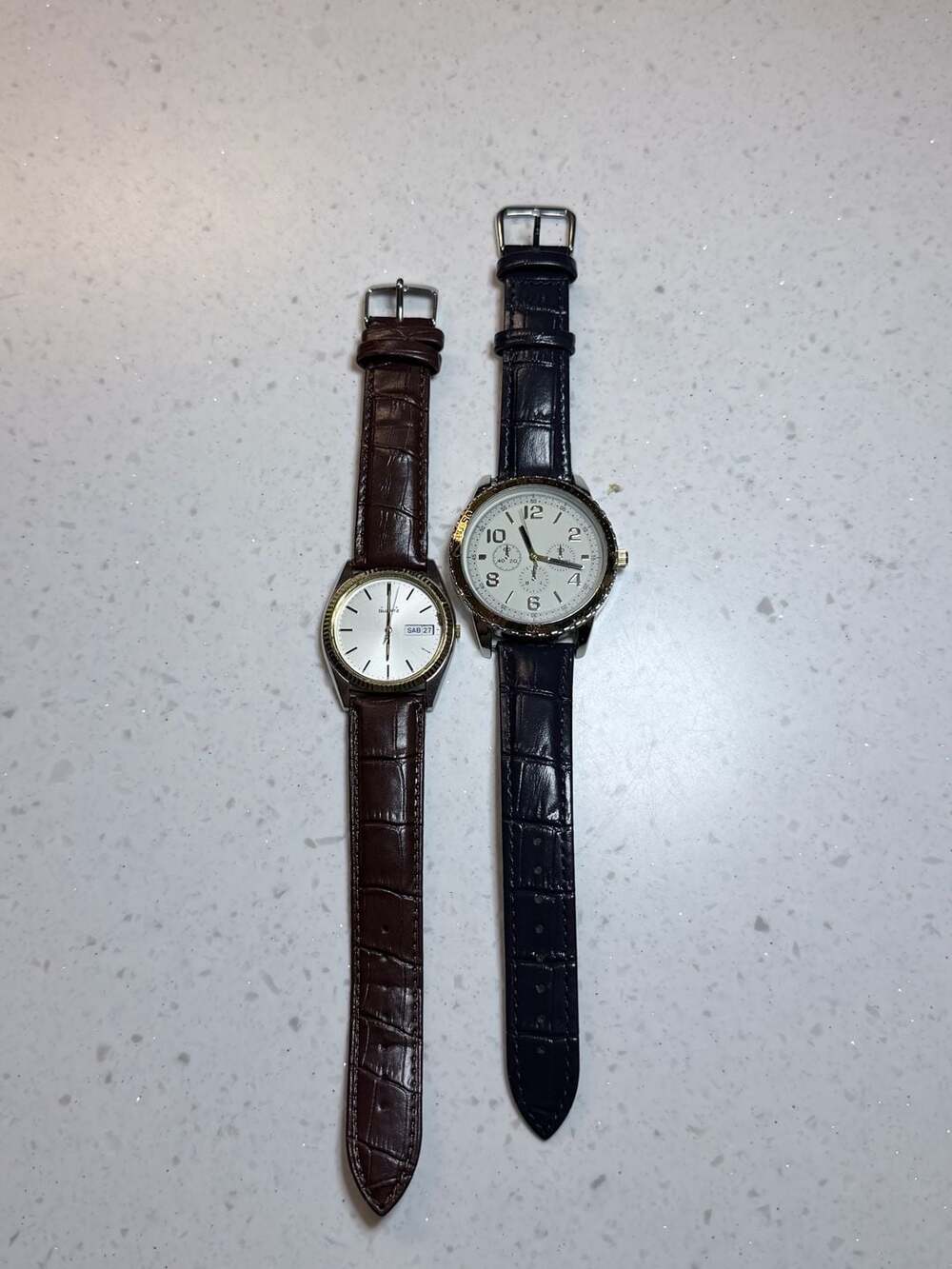 Set of 2 FMD Quartz Watches with New Genuine Leather Straps